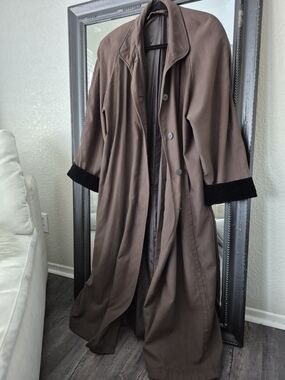 90s Vintage Brown Trench Coat with Black Cuff Detail
